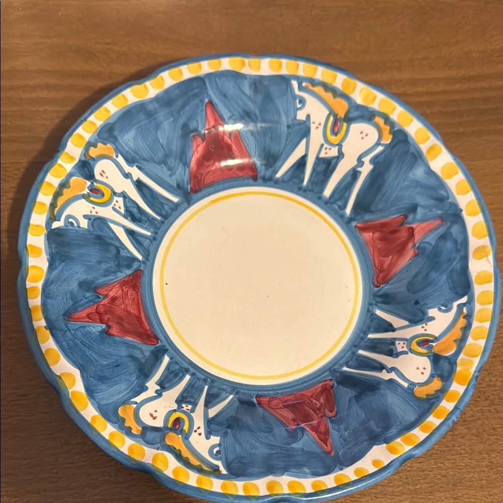 Vietri Blue and Red Ceramic Plate with Horse Motif